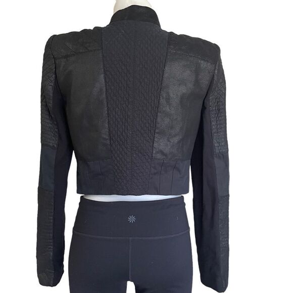 BCBGMAXAZRIA Women's Joshua Quilted Moto Cropped Full Zip Jacket Black Sz S NEW - Picture 7 of 13
